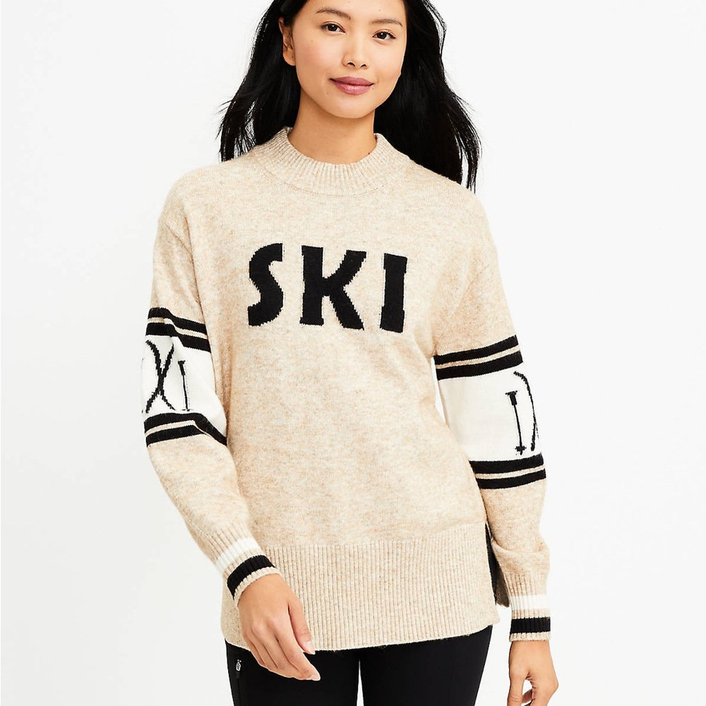 Lou & Grey Sweater Tan Ski Loft Winter Cabin Cozy Mock Neck Women’s Size XS